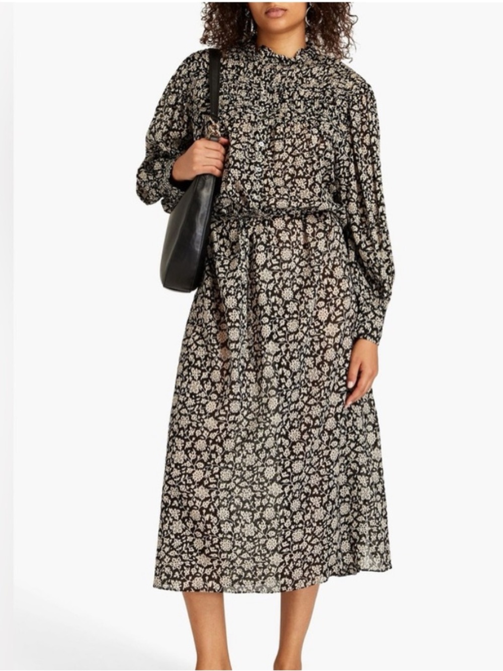 Isabel Marant Black and Cream Floral Print Midi Dress